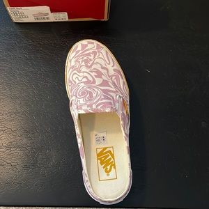 Vans platform slip on in size 8.0. Fun lilac and mustard print. New in box.